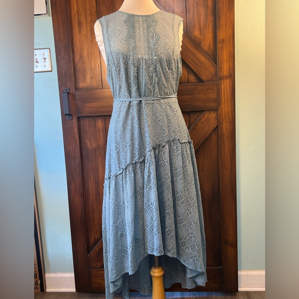 Sundance Blue Lace Asymetrical Dress Bohemian Western Tassel Tie  Women's‎ PL